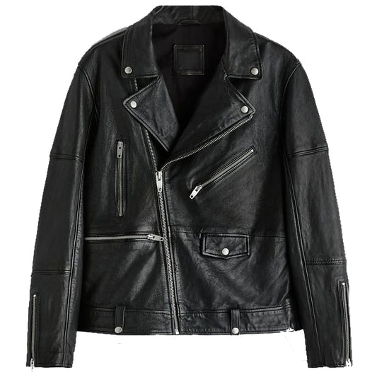 Black Leather Biker Motorcycle Jacket For Men - 3amoto shop