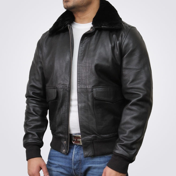 Black Leather Bomber Jacket Men's