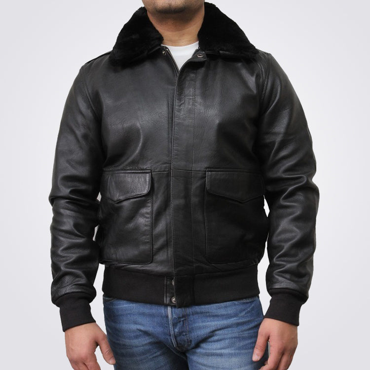 Black Leather Bomber Jacket Men's