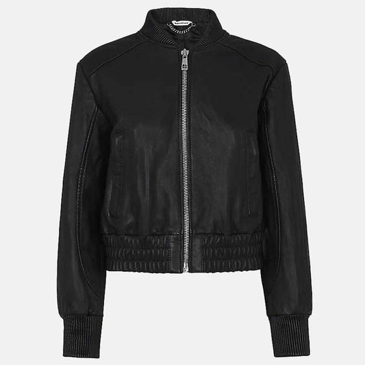 Black Leather Bomber Jacket Womens - Fashion Leather Jackets USA - 3AMOTO