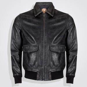 Black Leather Bomber Jacket with Detachable Fur Collar