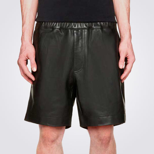 Black Leather Shorts For Men with Elasticated Waistline - 3amoto shop