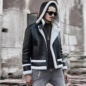 Black Leather White Shearling Jacket