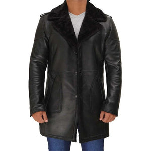 Black Leather Winter Warm Coat