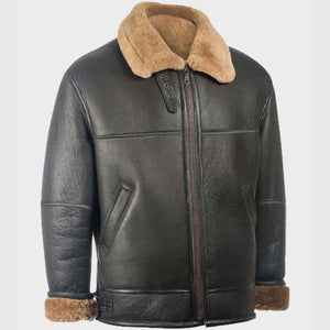 Black Shearling Mens Avaitor B3 Leather Jacket for Mens