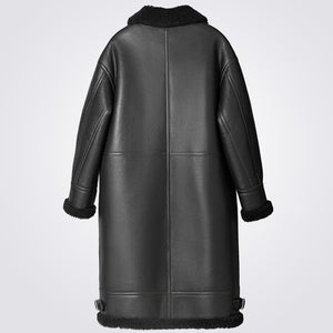 Black Sheepskin Shearling Long Coat For Men