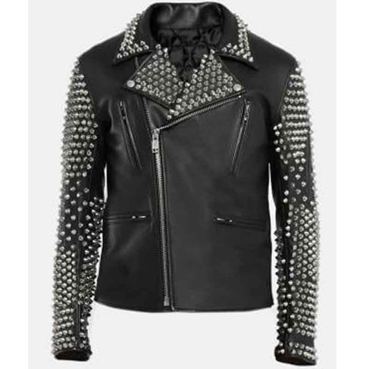 Black Studded Leather Jacket Mens - 3amoto shop