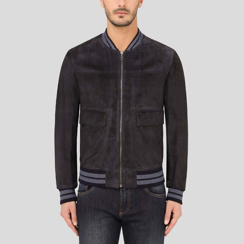 Buy Black Suede Leather Bomber jacket for Men Online with Free Shipping