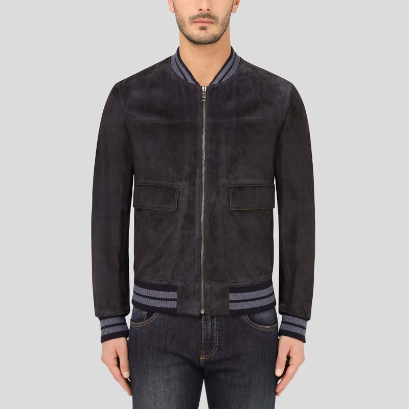 Black Suede Leather Bomber jacket for Men