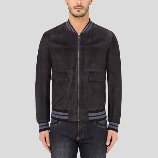 Black Suede Leather Bomber jacket for Men - Fashion Leather Jackets USA - 3AMOTO