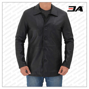 Winchester Real Leather Mens Black Car Coat