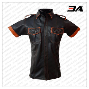 Black Sheep Leather Shirt with Orange Contrast and Stitching