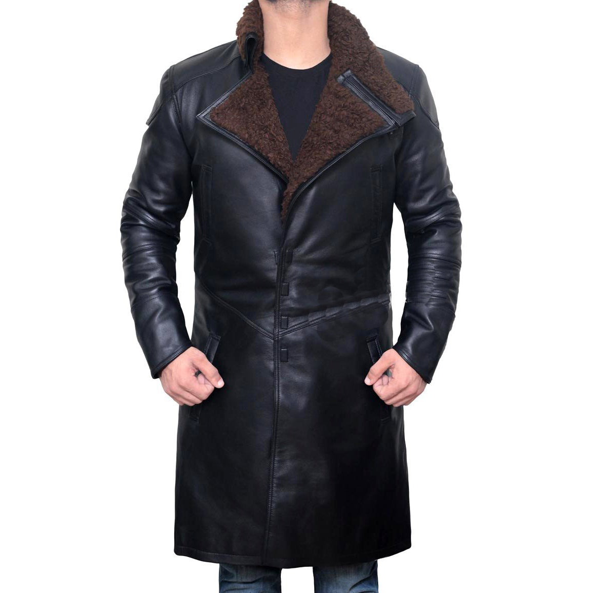 Brown Real Long Trench Duster Leather Coat for Men - AngelJackets