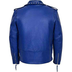 Blue Leather Biker Jacket
