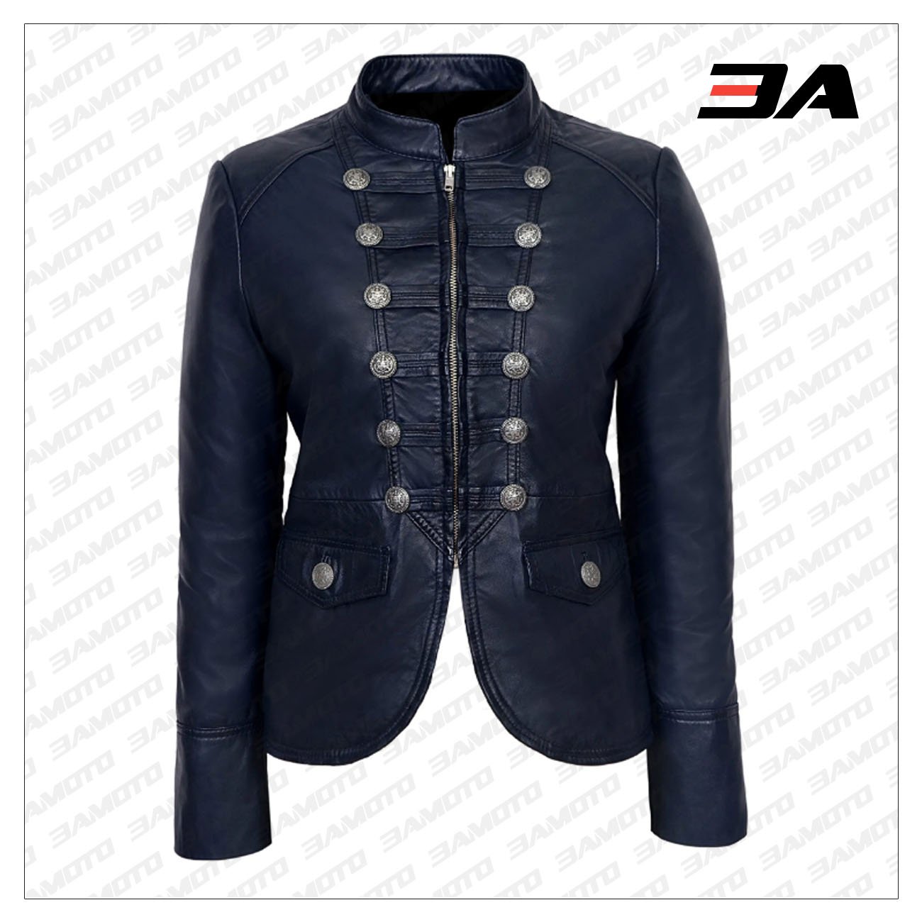 Blue Victory Military Parade Style Real Leather Jacket - 3A MOTO LEATHER