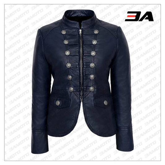 Blue Victory Military Parade Style Real Leather Jacket - 3A MOTO LEATHER - Fashion Leather Jackets USA - 3AMOTO