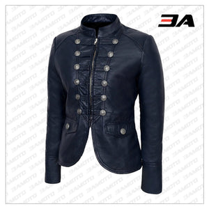Blue Victory Military Parade Style Real Leather Jacket - 3A MOTO LEATHER