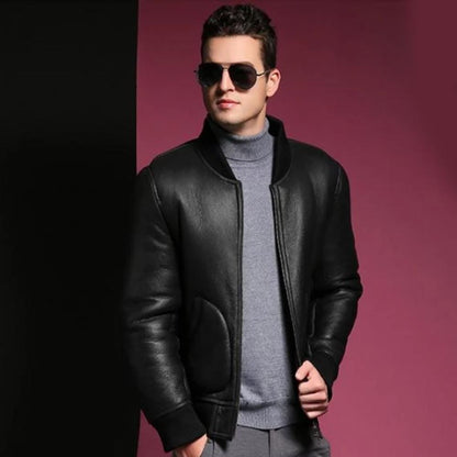 Mens Natural Leather Bomber Flight Aviator Jacket