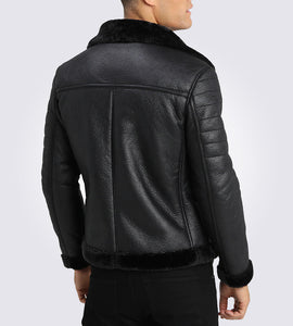 Brave Black Shearling Leather Jacket Back