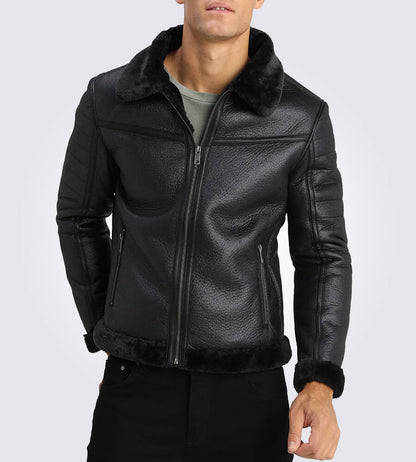 Mens Brave Black Shearling Leather Jacket