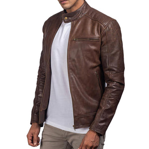 Brown Biker Leather Jacket For Mens