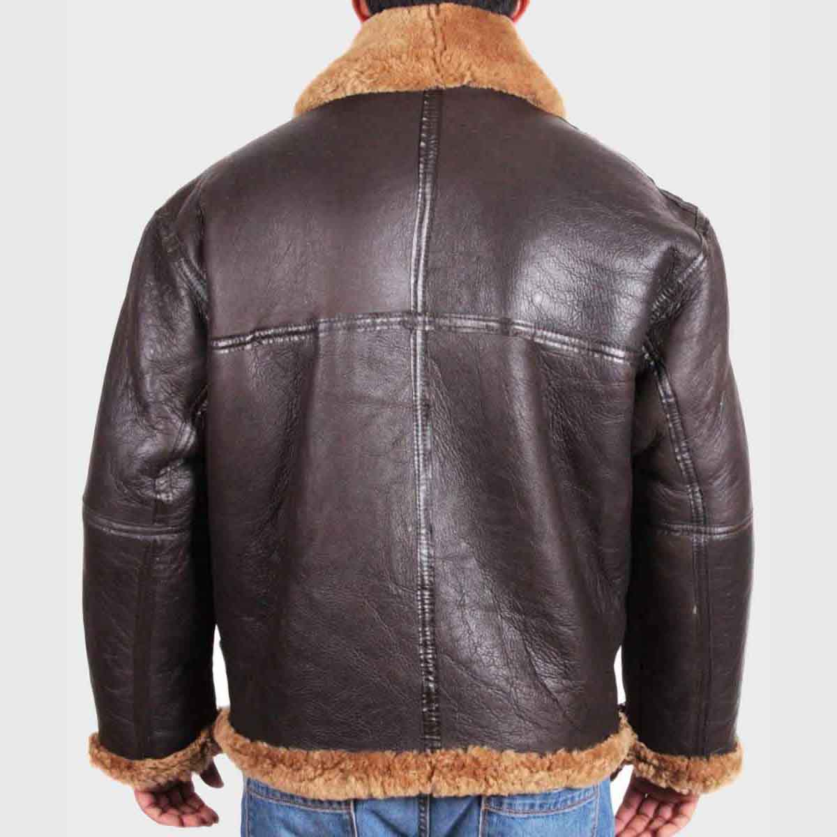 Brown Flying B3 Mens Aviator Sheepskin Shearling Leather Jacket