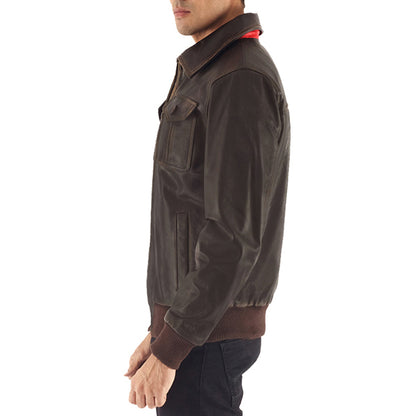 Brown Leather Bomber Jacket