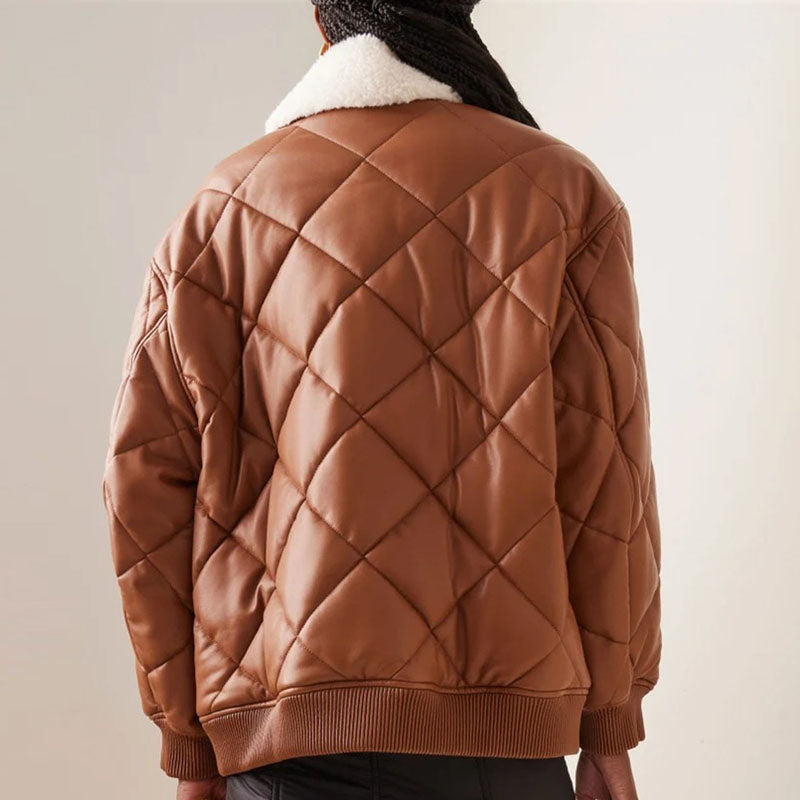 Brown Leather Bomber Jacket