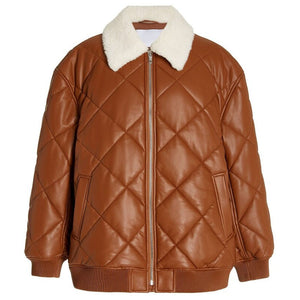 Brown Leather Jacket with Fur Collar