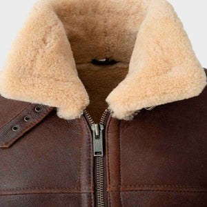 Brown Shearling Aviator Leather Jacket for Mens