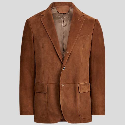Soft Caramel Brown Suede Leather Blazer - #712 – StudioSuits