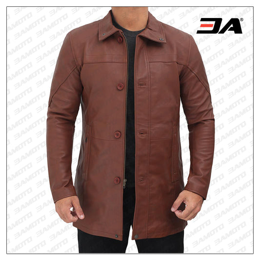 Bristol Real Brown Leather Car Coat Mens - Fashion Leather Jackets USA - 3AMOTO