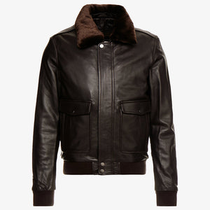 Buy Best Mens Dark Brown Leather Fur Collar Bomber Jacket