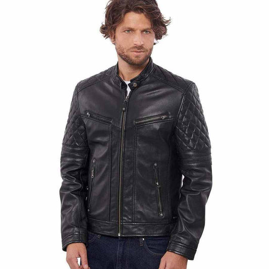 Buy Mens Black Quilted Leather Biker Jacket - Fashion Leather Jackets USA - 3AMOTO