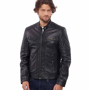 Buy Mens Black Quilted Leather Biker Jacket