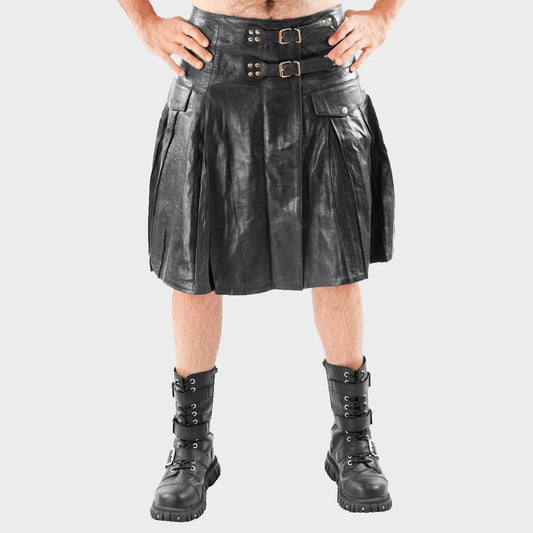 CLASSIC PLEATED STYLE LEATHER KILT - 3amoto shop