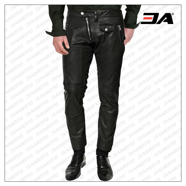 Cross Zip Closing Leather Pant