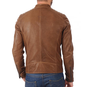 Classic Mens Brown Biker Real Leather Jacket Back