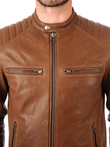 Classic Mens Brown Biker Real Leather Jacket Front