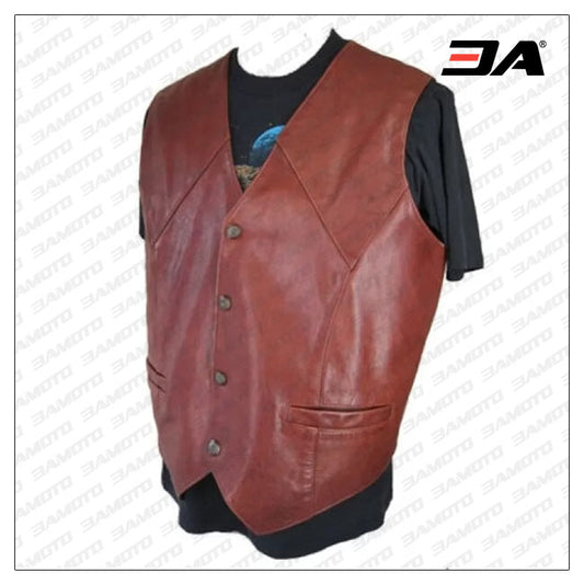 Classic Biker Brown Leather Vest for Men - 3amoto shop