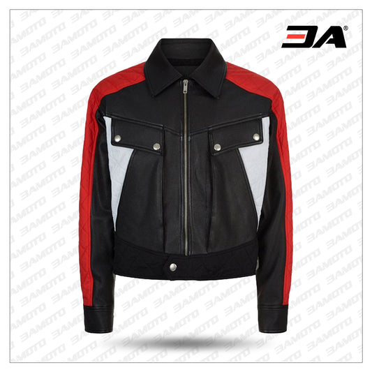 Fashion Block Leather Bomber Jacket - Men's Bomber Jacket - 3amoto shop