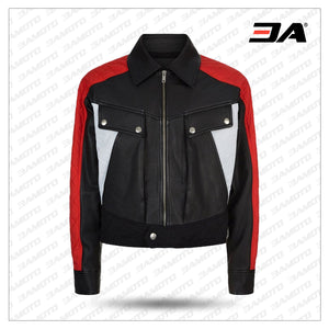 Fashion Block Leather Bomber Jacket - Men's Bomber Jacket