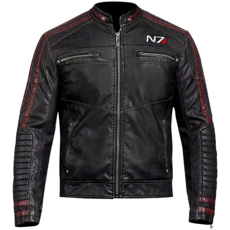 Commander Shepard N7 Black Real Leather Jacket for Men for sale
