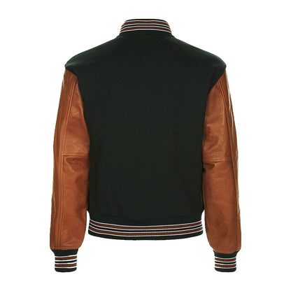 Navy Bomber Jackets With Leather Sleeve - 3amoto