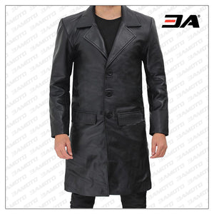 Cowhide Leather Walking Long Coat