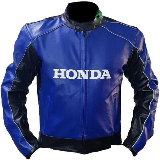 Cowhidea Honda Blue Racing Motorbike Leather Jacket - Fashion Leather Jackets USA - 3AMOTO