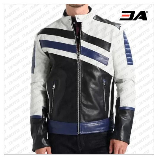 Custom Black And blue Motorcycle Leather Racing Jacket - 3amoto shop