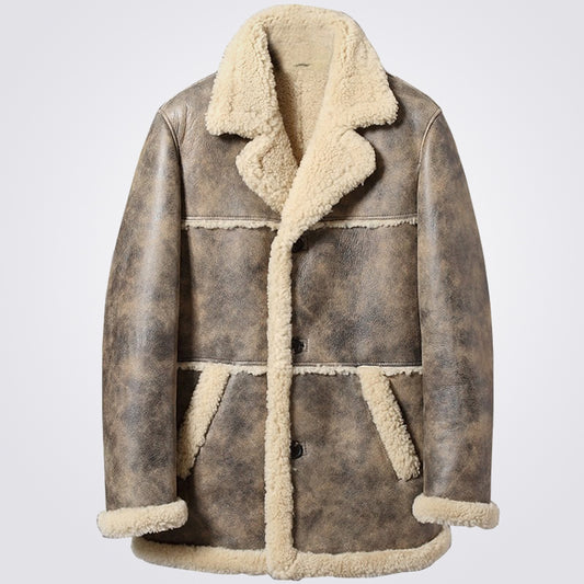 Custom Distressed Sheepskin Shearling Coat For Men - 3amoto shop