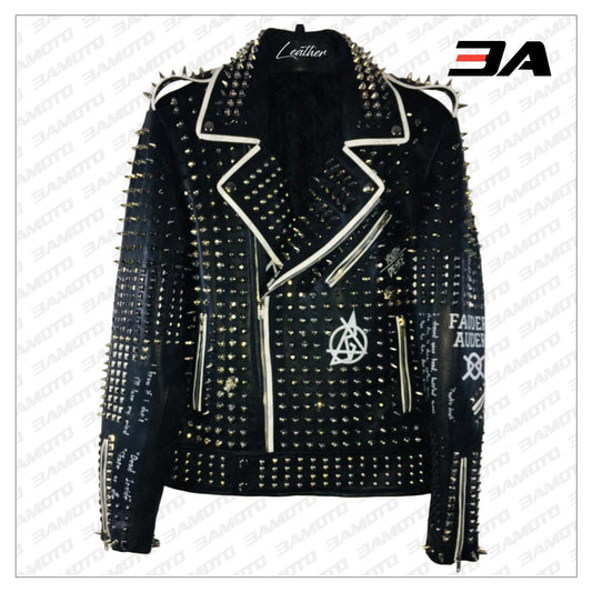 Custom Made Black Leather Studded Punk Style Jacket - 3A MOTO LEATHER - 3amoto shop