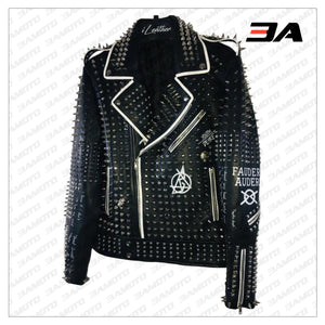 Custom Made Black Leather Studded Punk Style Jacket - 3A MOTO LEATHER